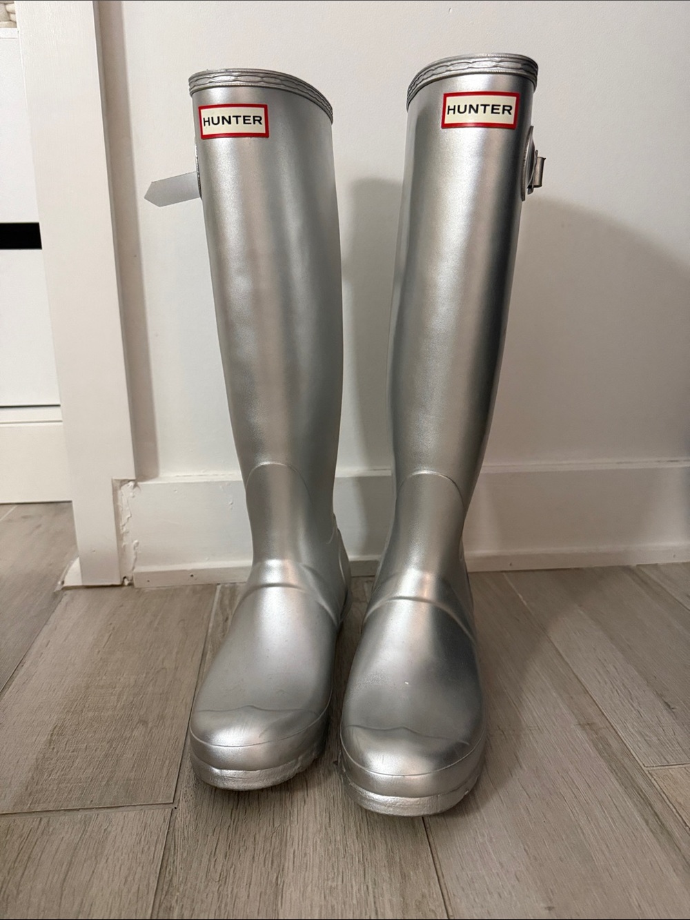 Hunter Metallic Silver Knee-High Rain Boots
